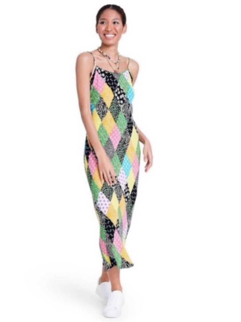 RIXO Multicolor Diamond-Print Slip Jumpsuit